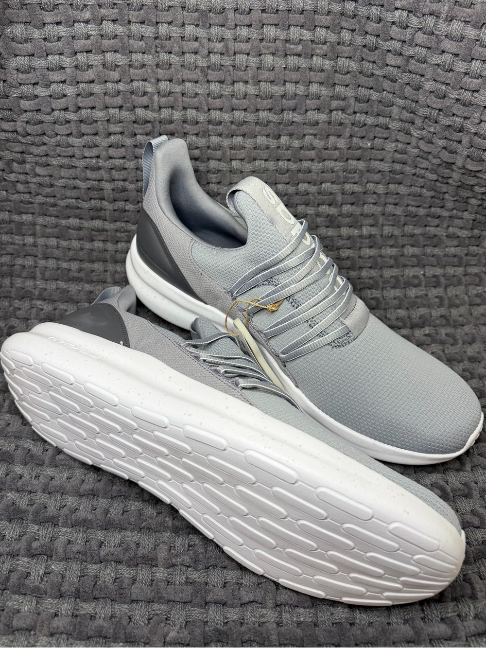 adidas Men's Gray Knit Lace-Up Sneakers with White Sole